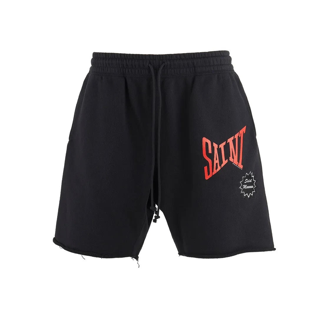 SAINT Mxxxxxx 'SAINT' SWEAT SHORTS/GRY/BLK embroidered SAINT LOGO basic shorts, distressed gray/washed black S-XL, four needles and six threads throughout, produced by a major domestic factory, imported Tajima machine embroidery, washed and distressed, original version